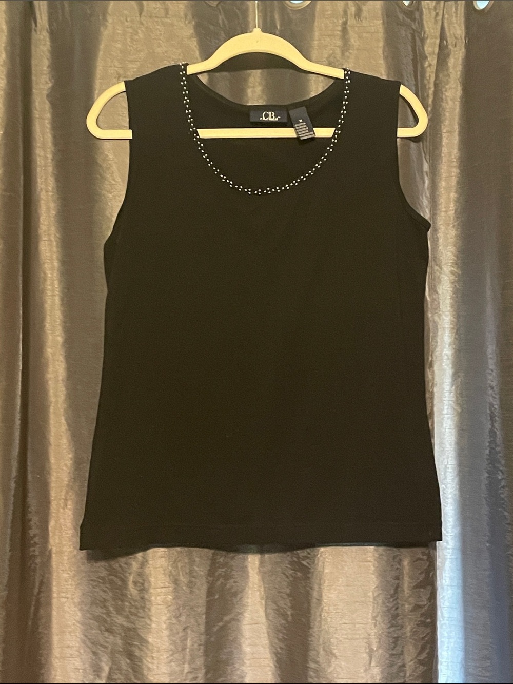 CB casual Black Sleeveless Tank with Rhinestone Neckline
